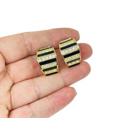 CHRISTIAN DIOR signed gold plated enamel crystal designer clip on earrings