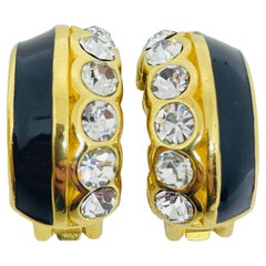 CHRISTIAN DIOR signed gold plated enamel crystal designer clip on earrings