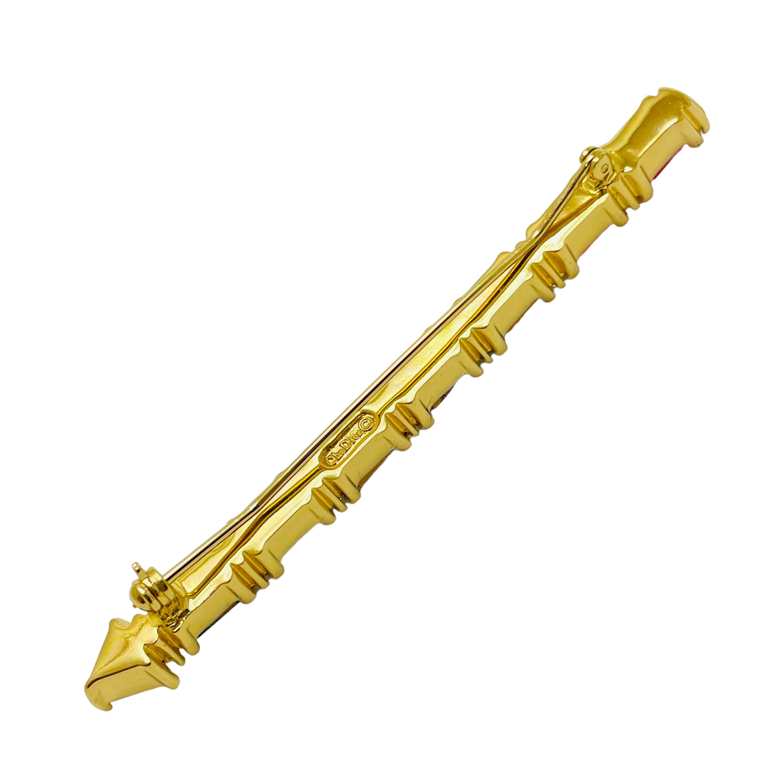 CHRISTIAN DIOR signed vintage arrow gold crystal sapphire ruby designer brooch In Good Condition In Palos Hills, IL