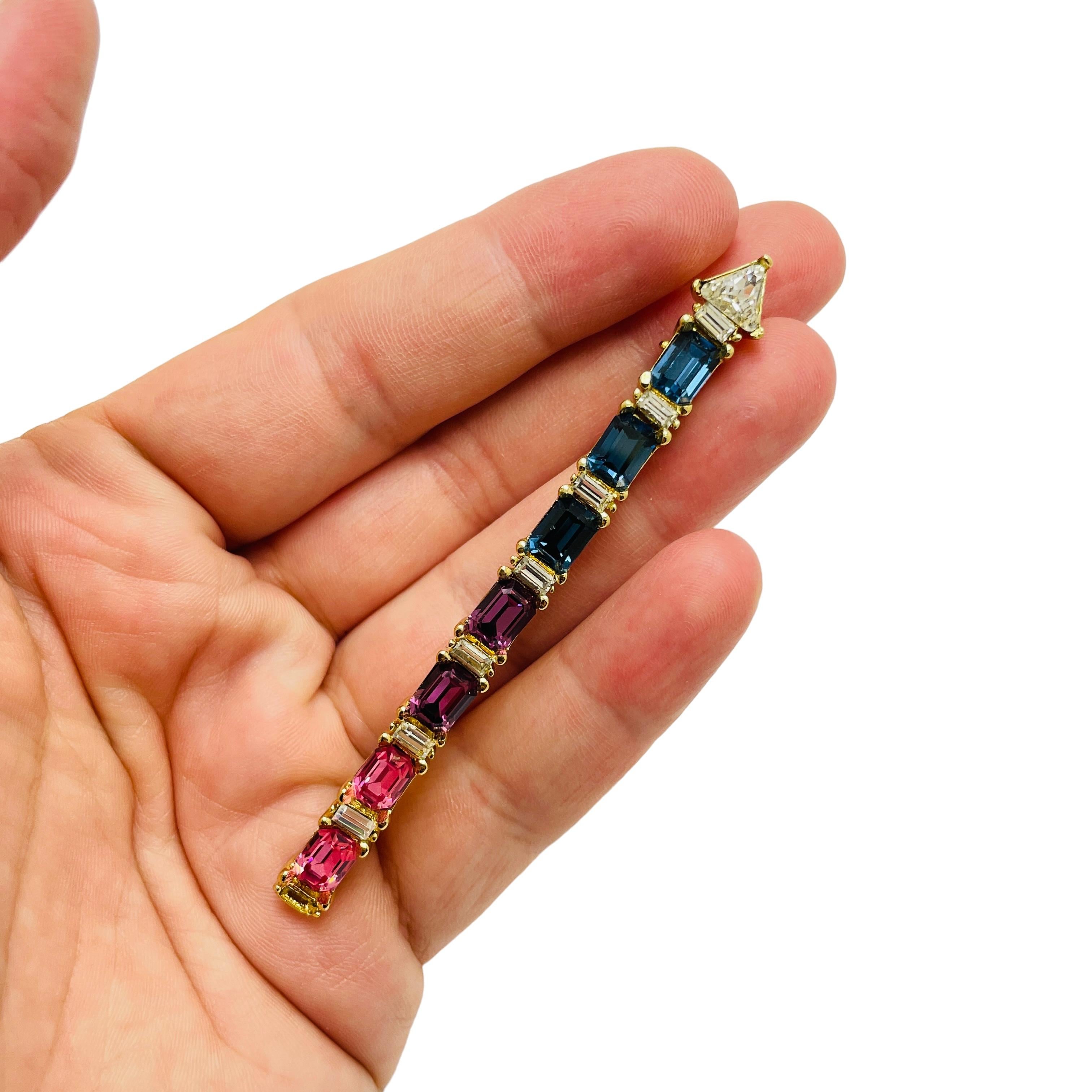 CHRISTIAN DIOR signed vintage arrow gold crystal sapphire ruby designer brooch 1