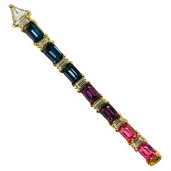 CHRISTIAN DIOR signed vintage arrow gold crystal sapphire ruby designer brooch