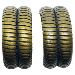 CHRISTIAN DIOR signed vintage bronze gold tone designer clip on earrings