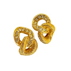 CHRISTIAN DIOR signed vintage gold crystals designer runway clip on earrings
