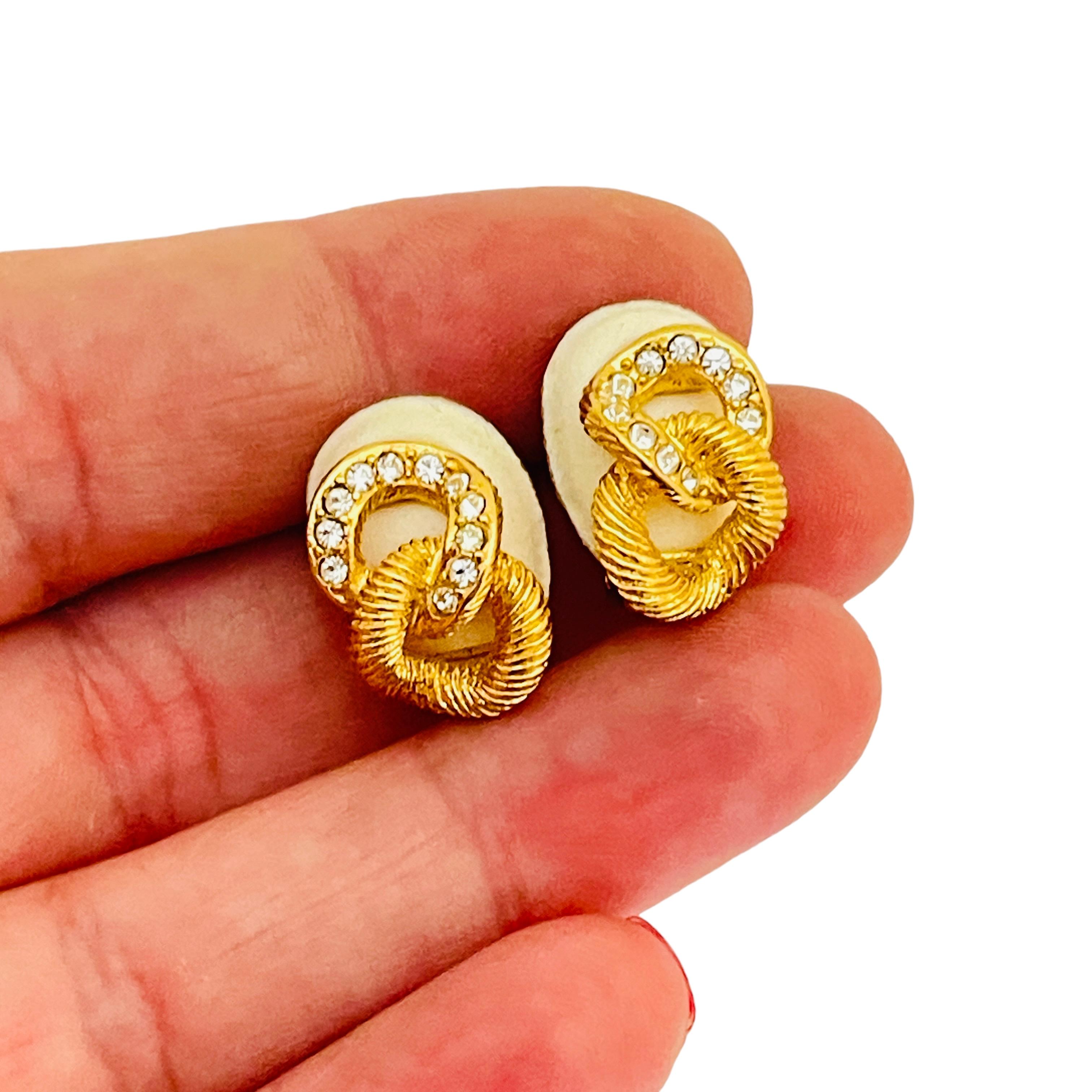 CHRISTIAN DIOR signierte Vintage Goldkristalle Designer Laufsteg-Ohrclips auf Ohrringen Damen im Angebot