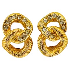 CHRISTIAN DIOR signed vintage gold crystals designer runway clip on earrings