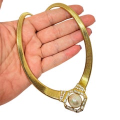 CHRISTIAN DIOR signed vintage gold pearl crystal chain designer 80's necklace