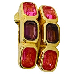 CHRISTIAN DIOR signed vintage gold pink crystals designer clip on earrings