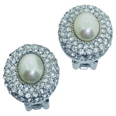 CHRISTIAN DIOR orecchini a clip firmati vintage in argento con perle e cristalli