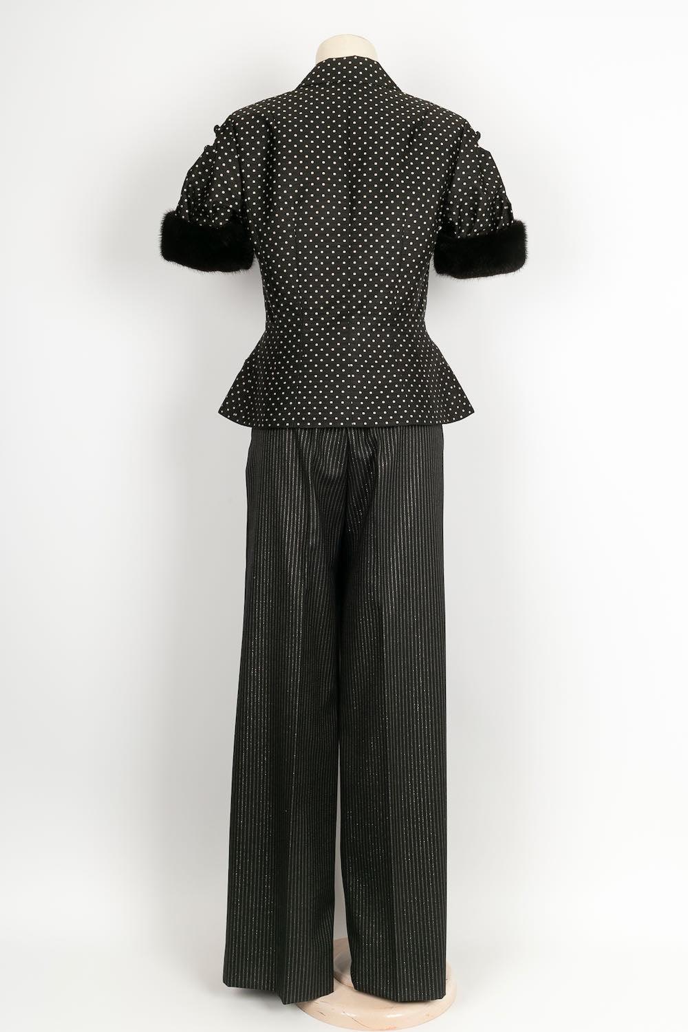 Noir Ensemble tailleur en soie et laine Christian Dior en vente