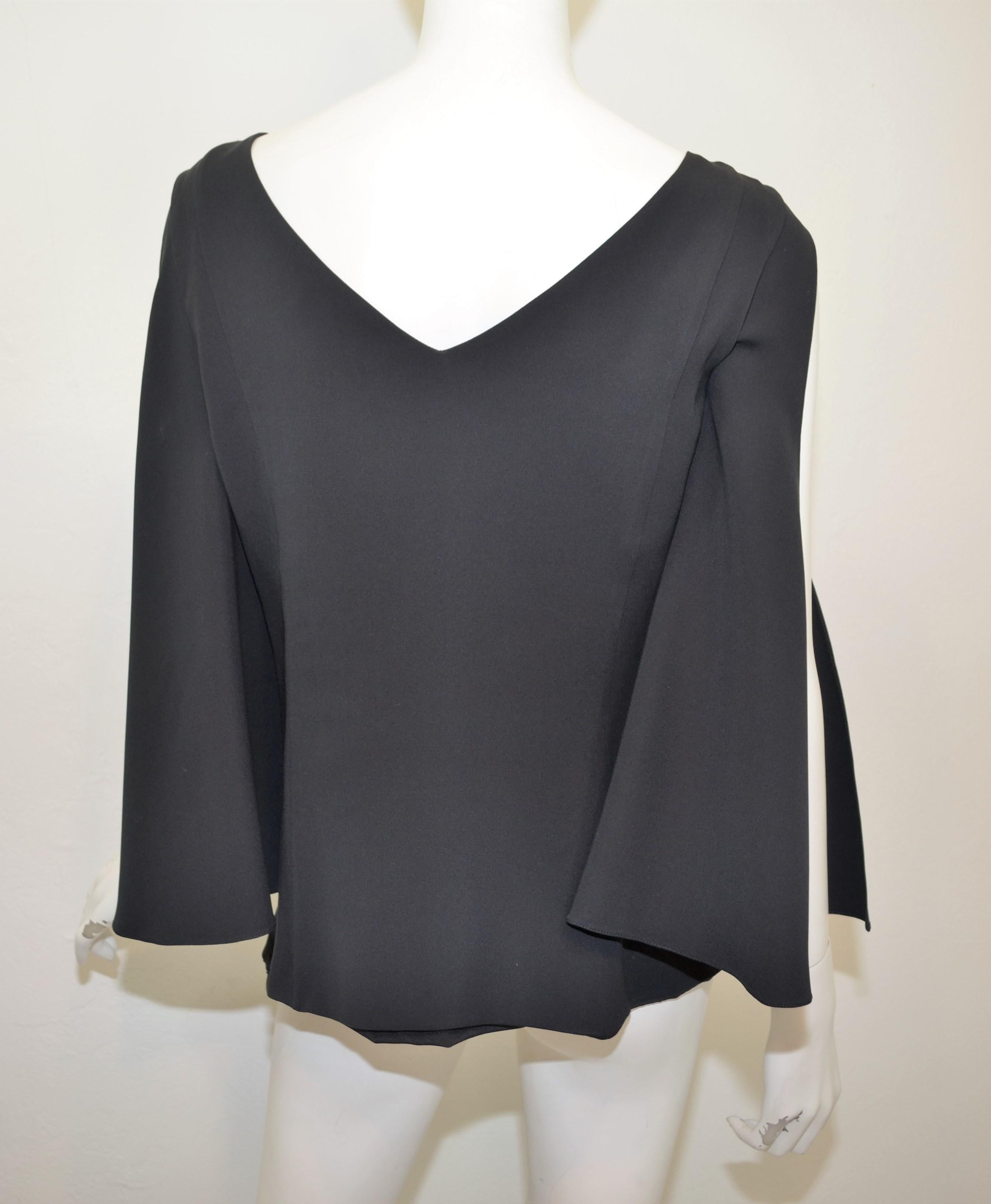 Black Christian Dior Silk Blouse with Cut Sleeves