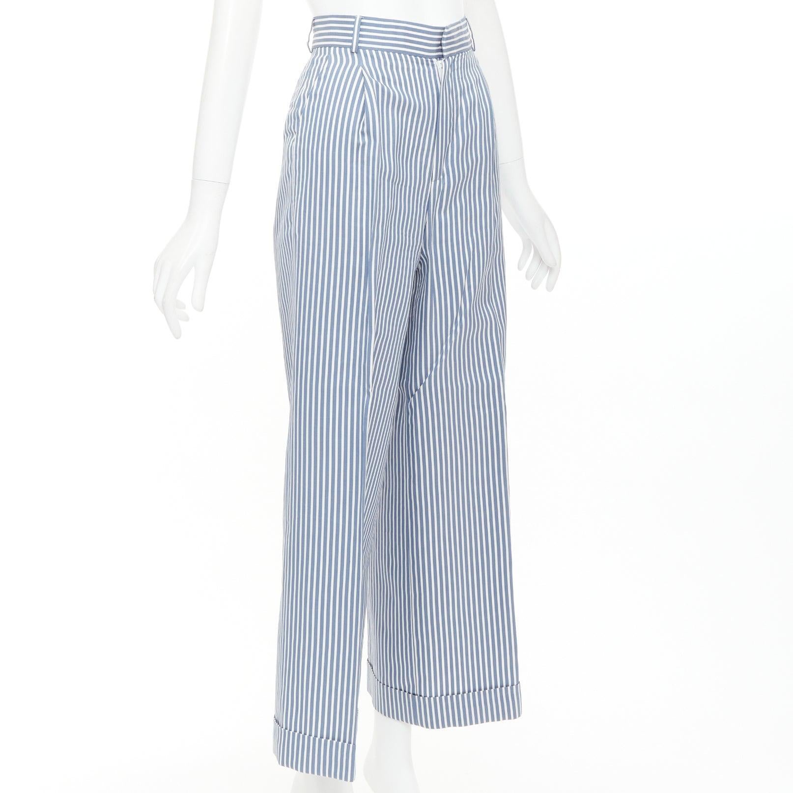 CHRISTIAN DIOR Pantalones anchos náuticos de rayas verticales de algodón y seda FR32 XXS Gris en venta