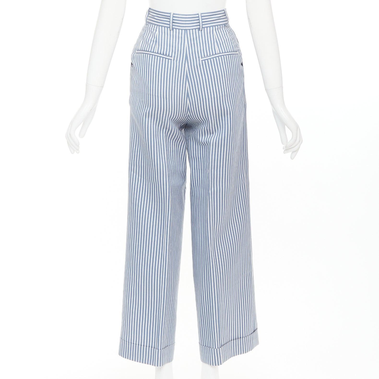 De las mujeres CHRISTIAN DIOR Pantalones anchos náuticos de rayas verticales de algodón y seda FR32 XXS en venta