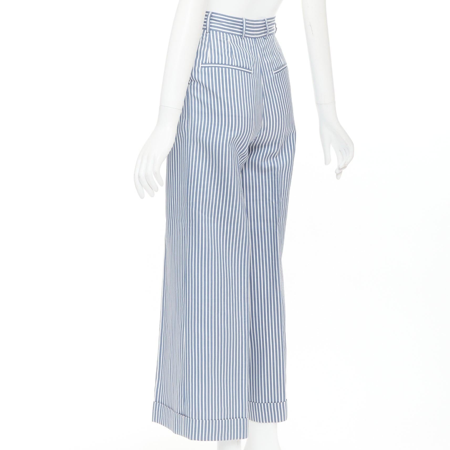 CHRISTIAN DIOR Pantalones anchos náuticos de rayas verticales de algodón y seda FR32 XXS en venta 1