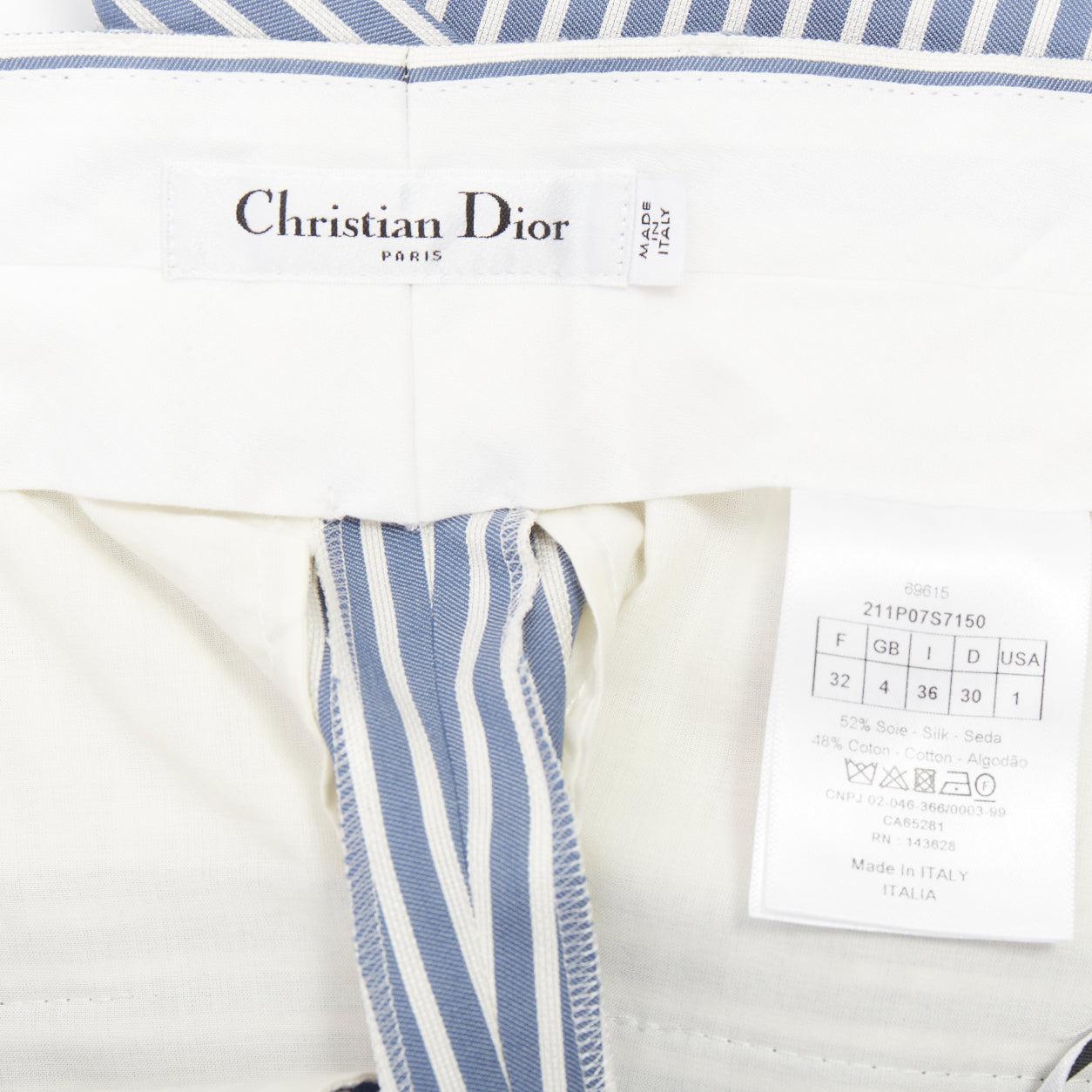 CHRISTIAN DIOR Pantalones anchos náuticos de rayas verticales de algodón y seda FR32 XXS en venta 3