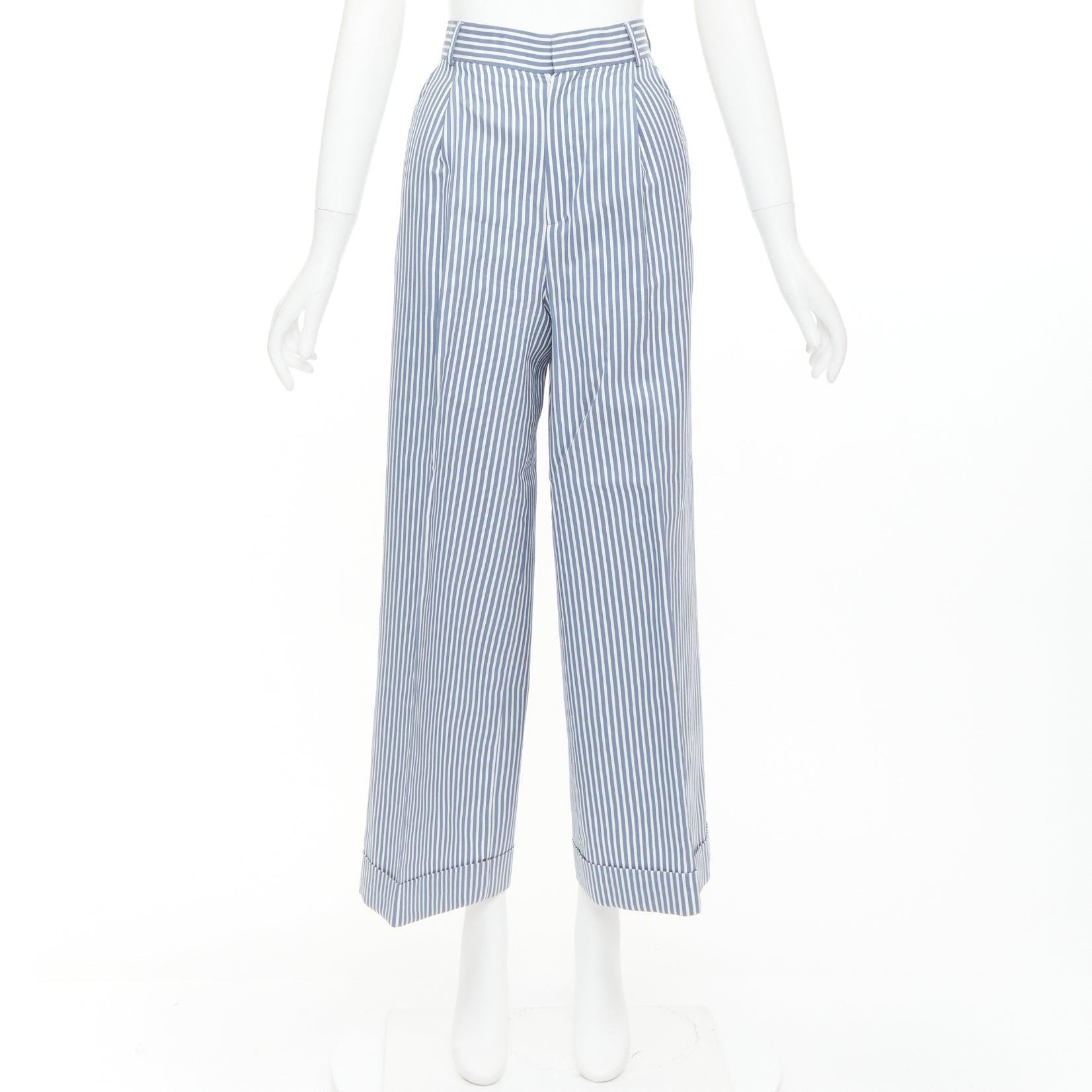 CHRISTIAN DIOR Pantalones anchos náuticos de rayas verticales de algodón y seda FR32 XXS en venta 4