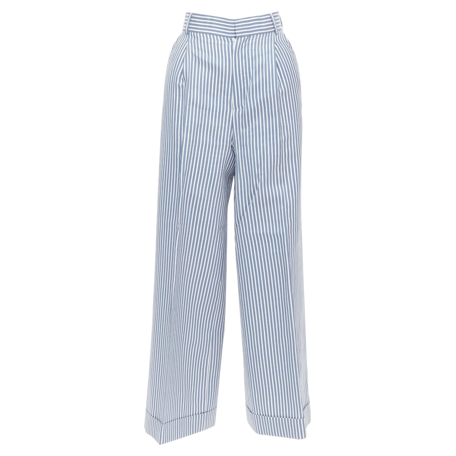 CHRISTIAN DIOR Pantalones anchos náuticos de rayas verticales de algodón y seda FR32 XXS