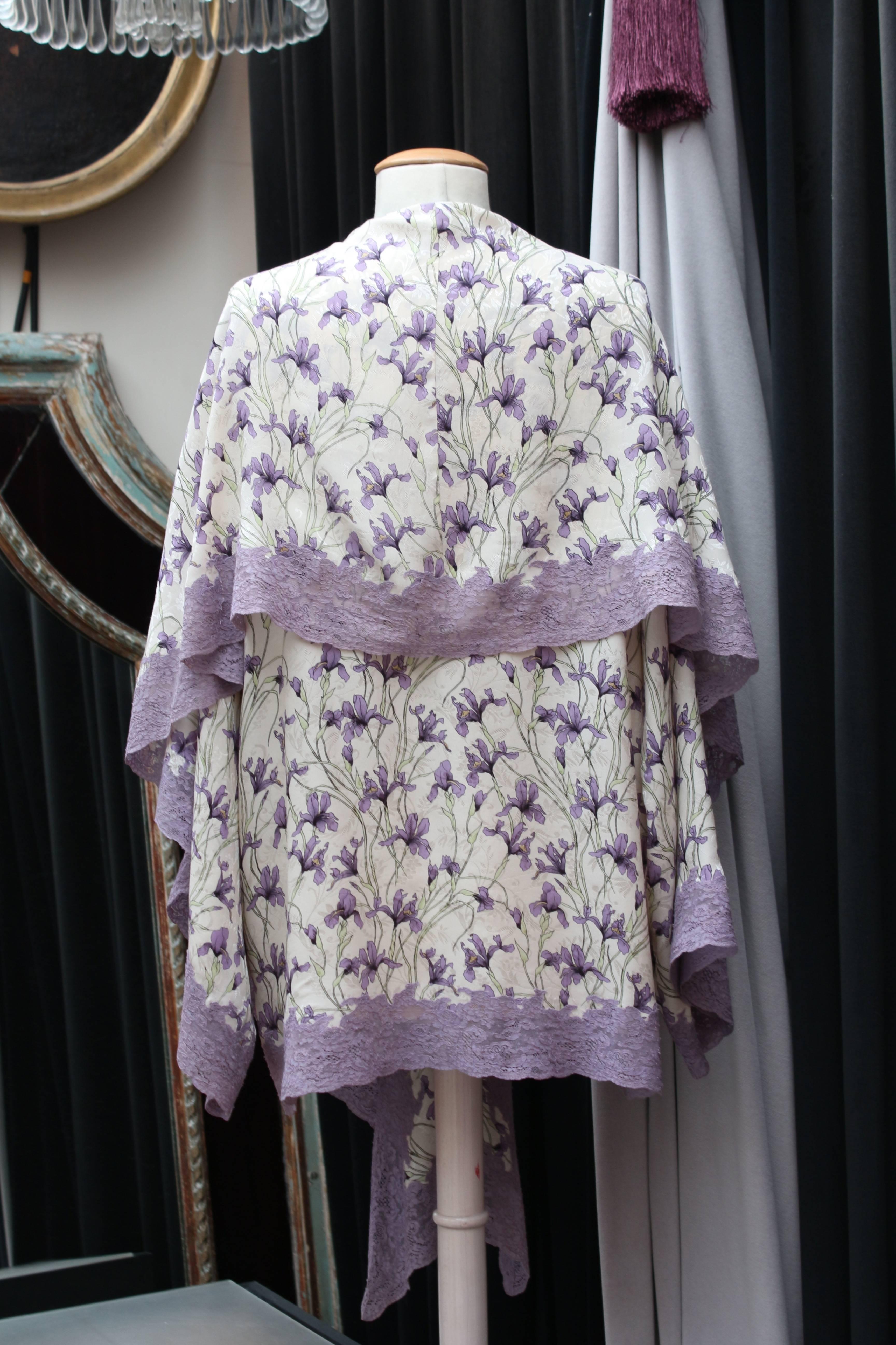 Women's Christian Dior silk “Kimono” style with floral pattern negligee