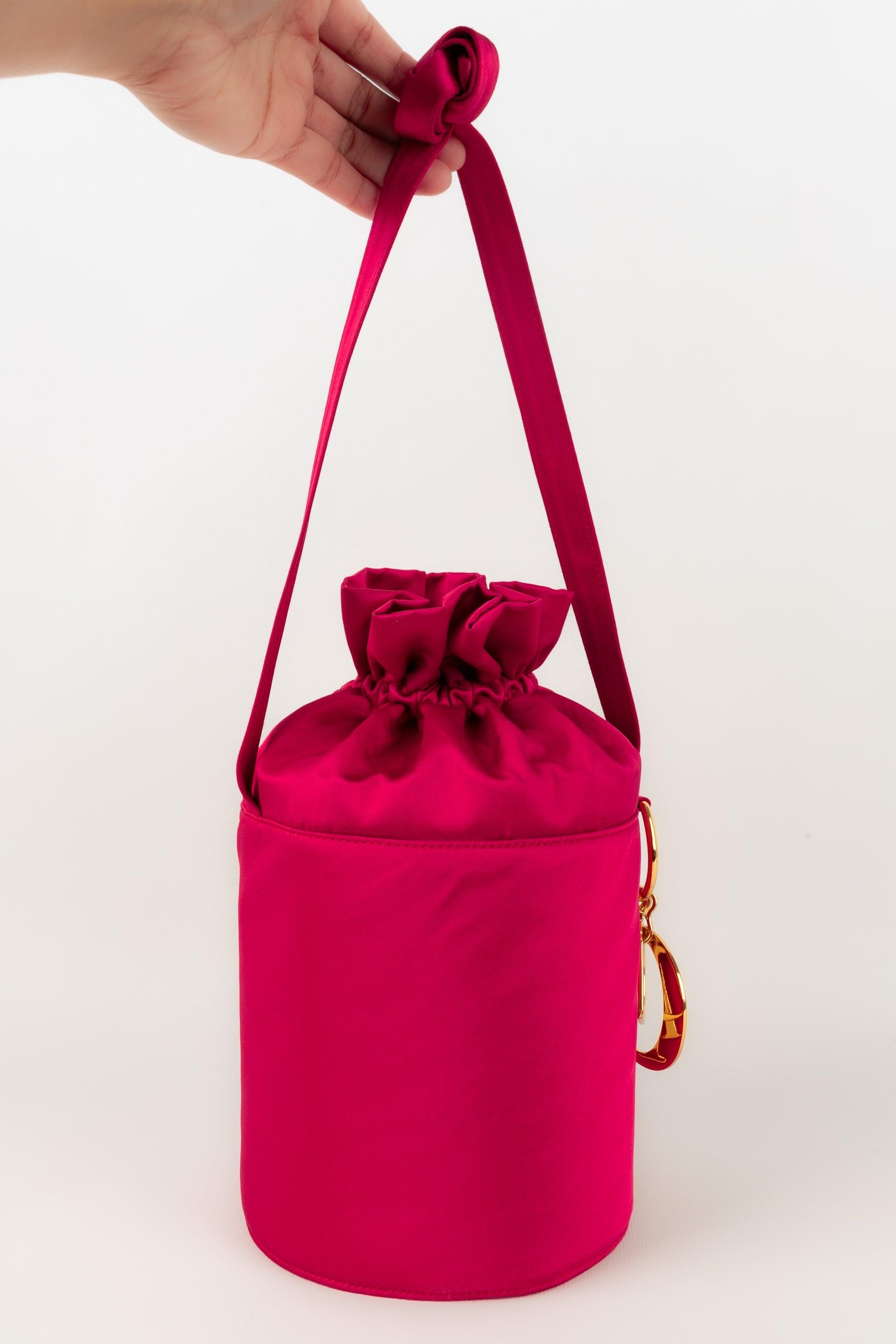 Women's Christian Dior Silk Satin Bucket Bag with Golden Metal Trinkets For Sale