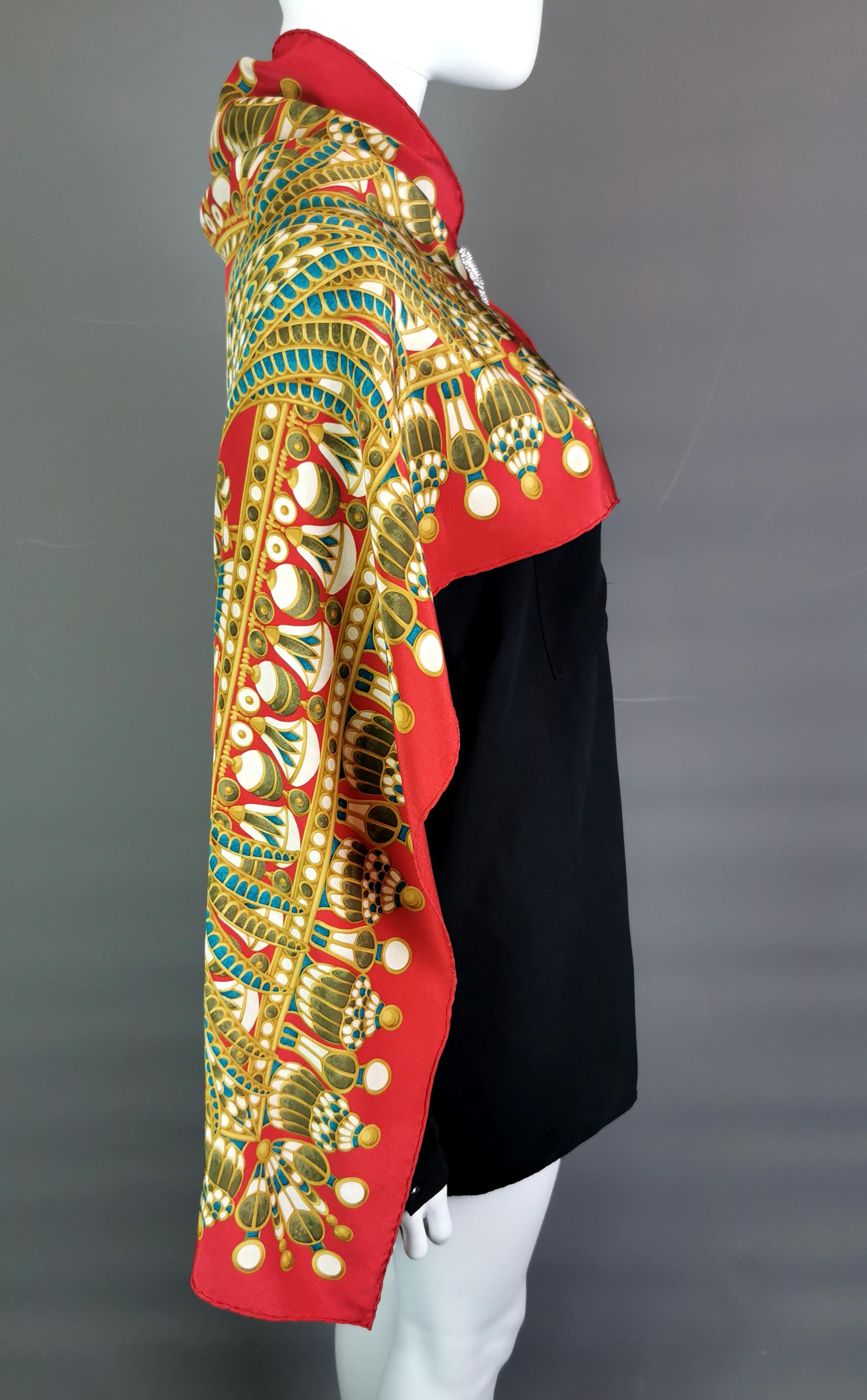 Christian Dior silk scarf, Egyptian revival, Scarab beetle  7