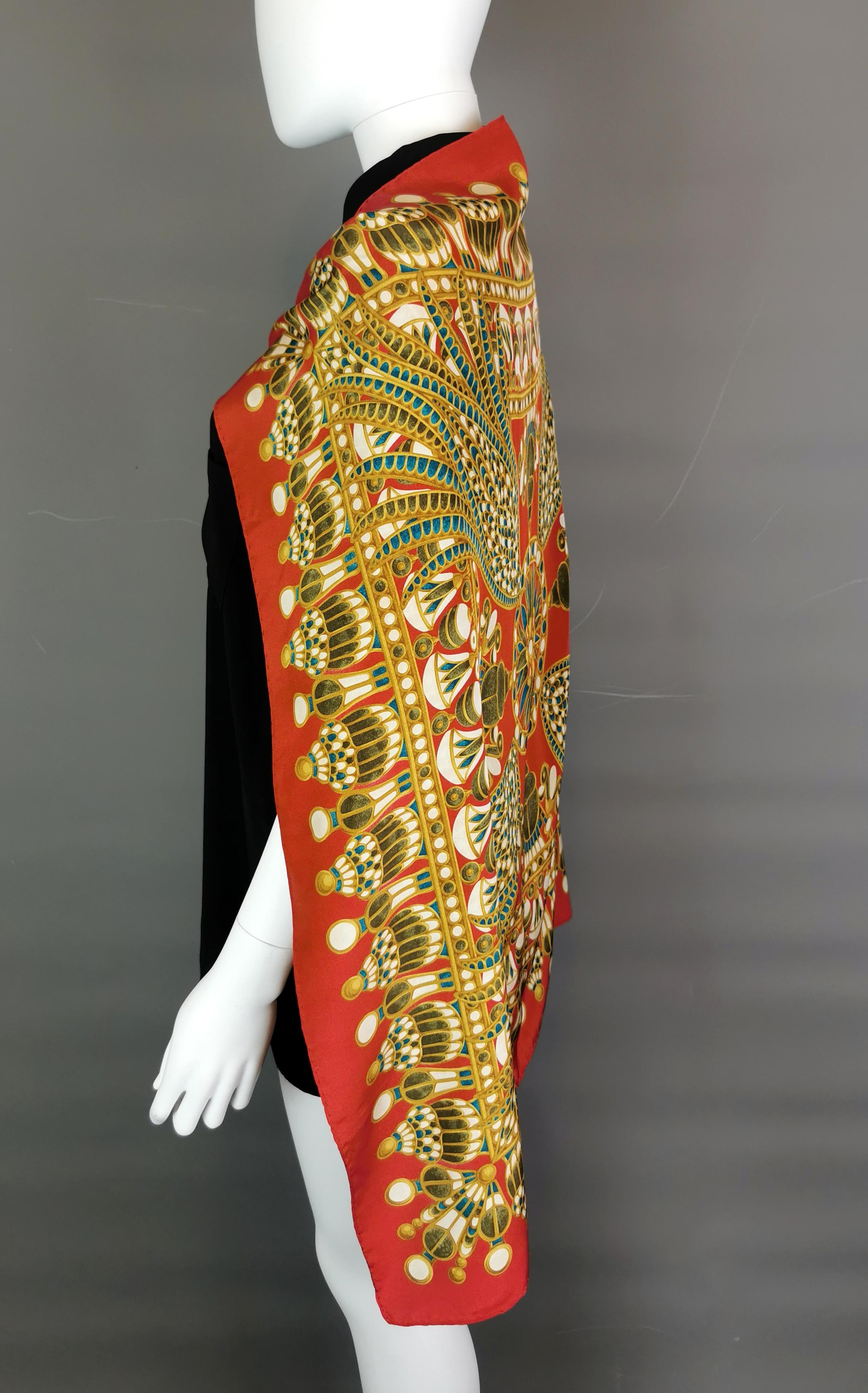 Women's Christian Dior silk scarf, Egyptian revival, Scarab beetle 