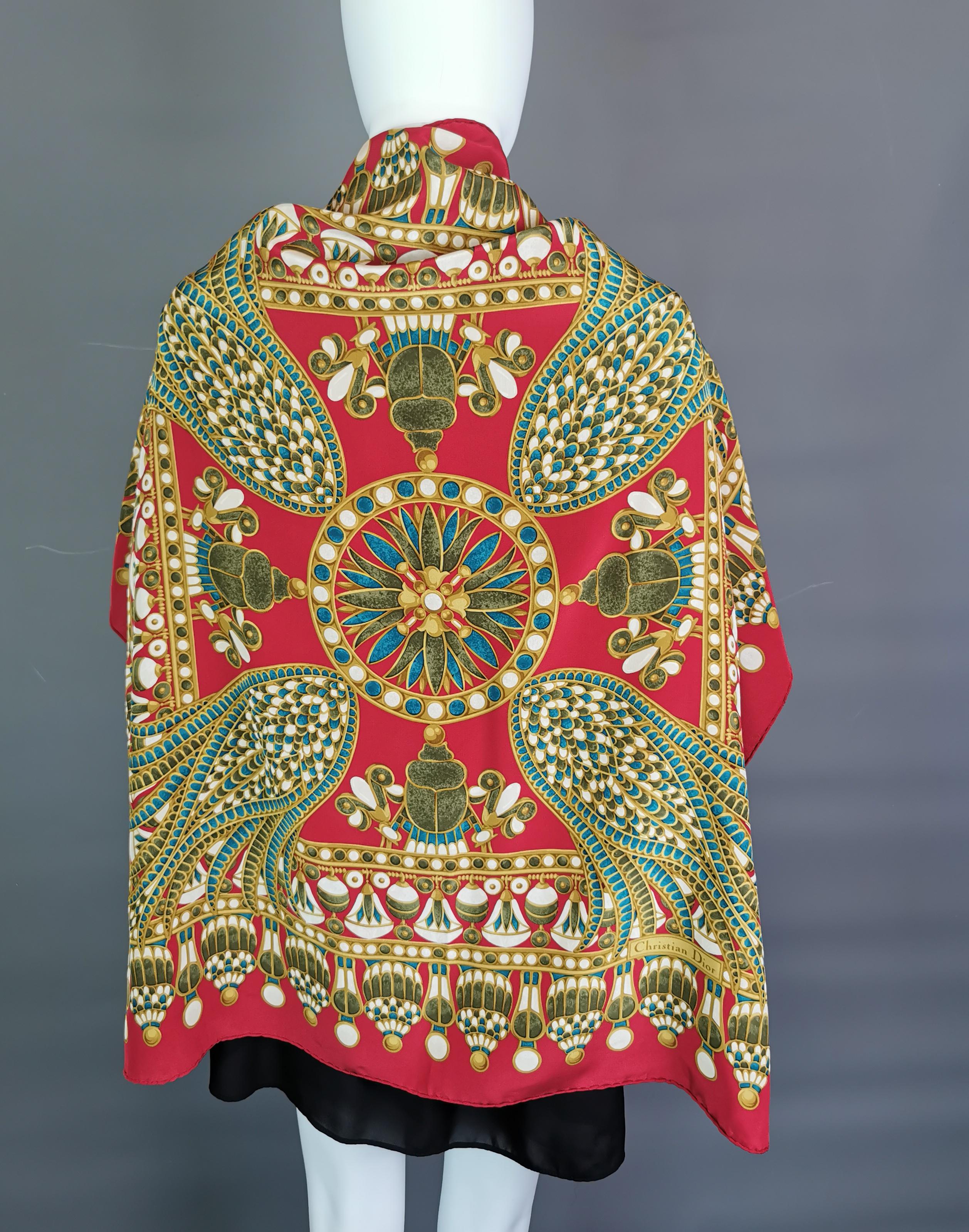 Christian Dior silk scarf, Egyptian revival, Scarab beetle  4
