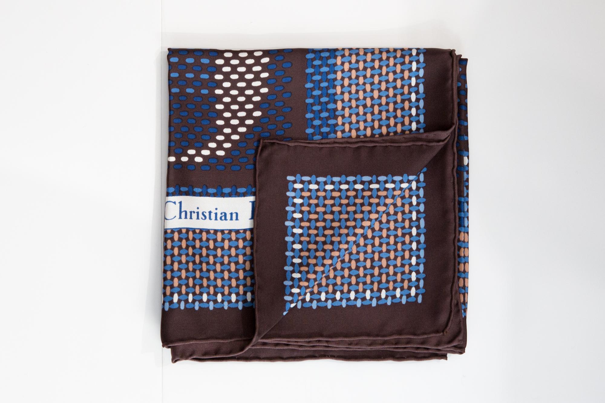 Christian Dior Silk Scarf featuring a brown border,  a large 