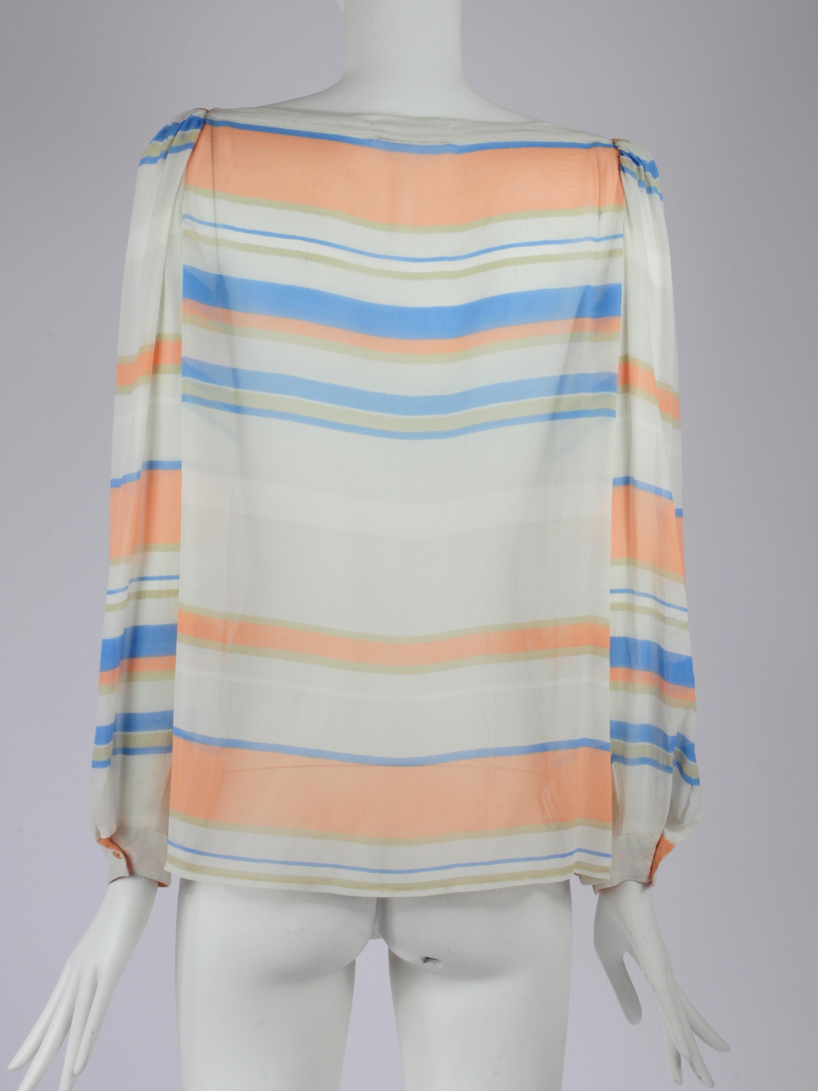 Christian Dior Silk Striped Blouse with Volant Detail by Marc Bohan 1970s For Sale 9