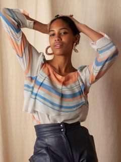 Christian Dior Silk Striped Blouse with Volant Detail by Marc Bohan 1970s