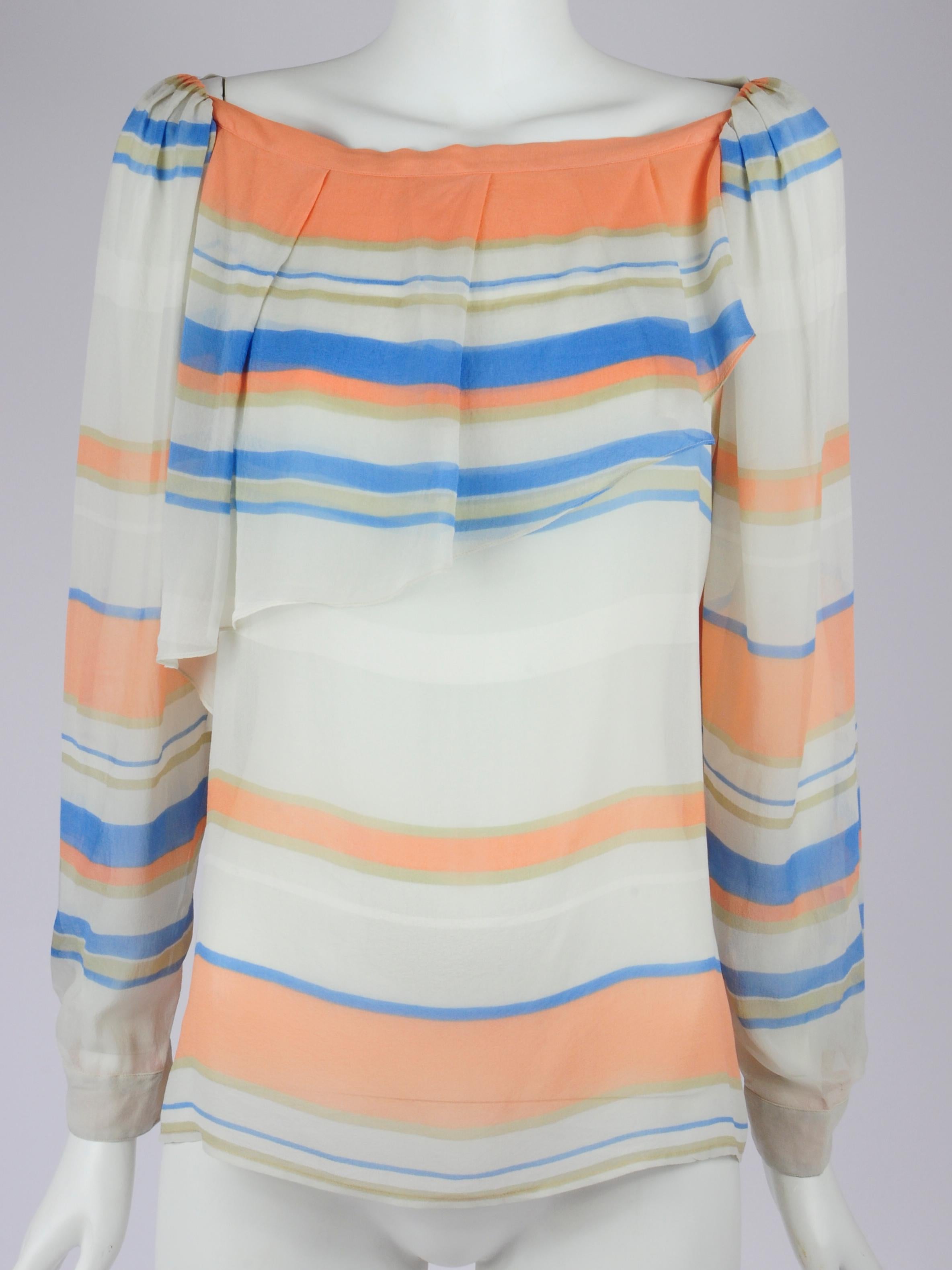 Christian Dior Silk Striped Blouse with Volant Detail by Marc Bohan 1970s For Sale 2