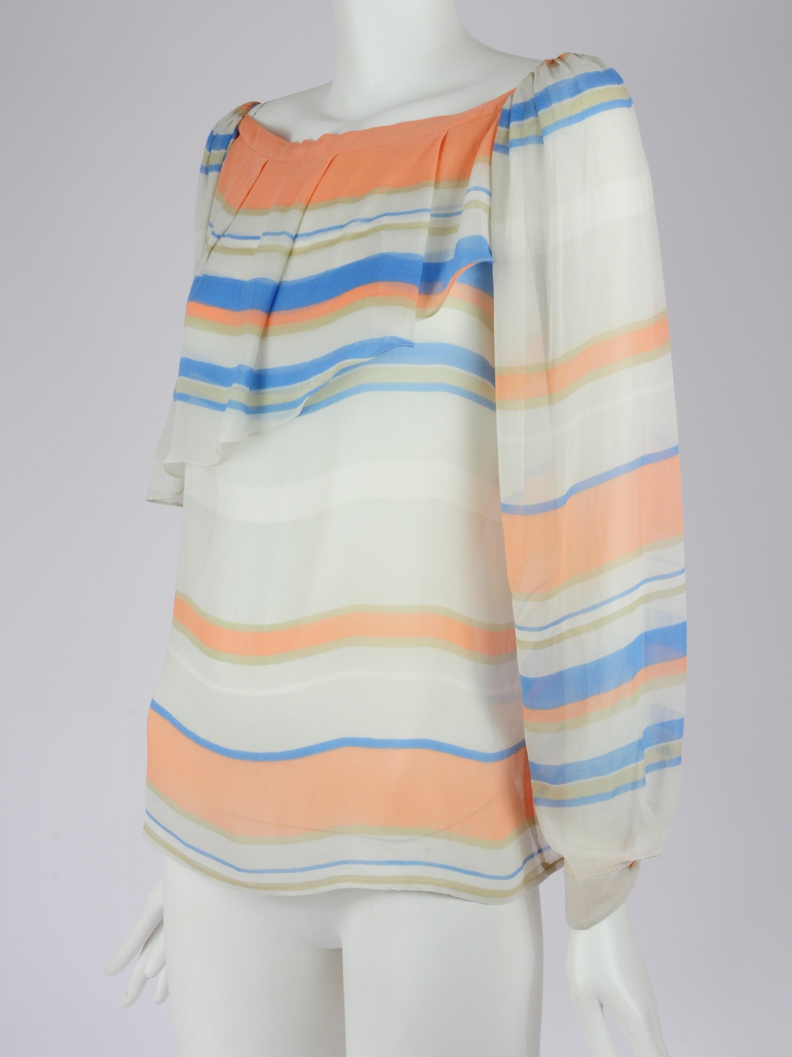 Christian Dior Silk Striped Blouse with Volant Detail by Marc Bohan 1970s For Sale 5