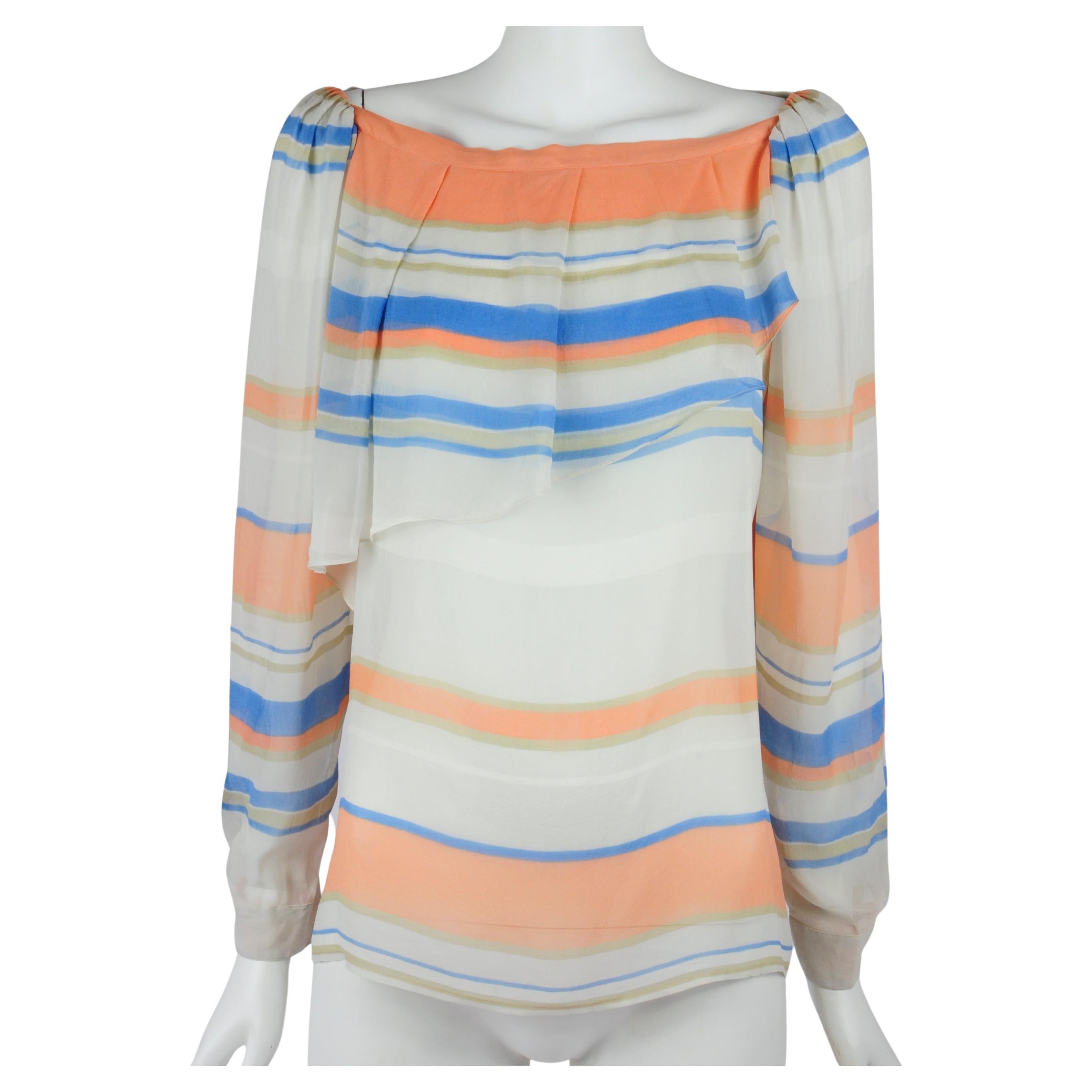 Christian Dior Silk Striped Blouse with Volant Detail by Marc Bohan 1970s For Sale