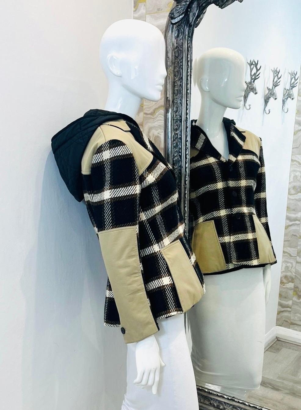 Black Christian Dior Silk & Wool Plaid Check Hooded Coat For Sale