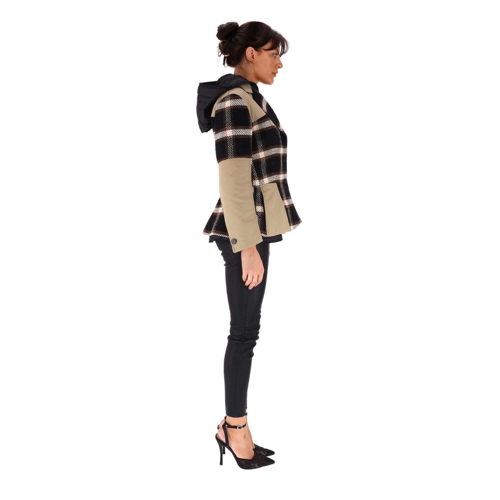 Black Christian Dior Silk & Wool Plaid Check Hooded Coat For Sale