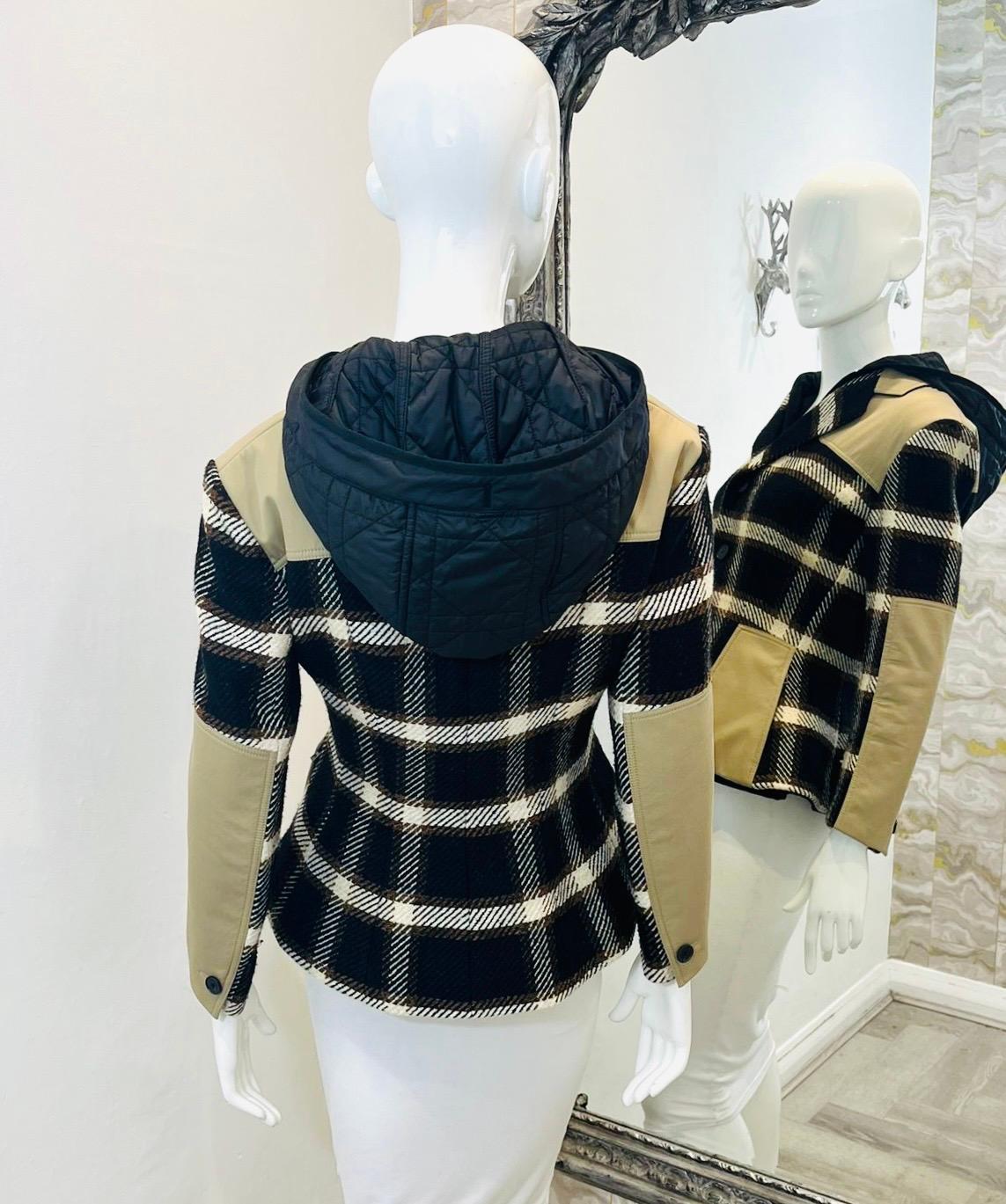 Christian Dior Silk & Wool Plaid Check Hooded Coat In Excellent Condition For Sale In London, GB