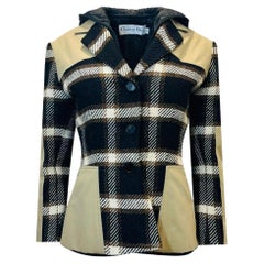 Christian Dior Silk & Wool Plaid Check Hooded Coat