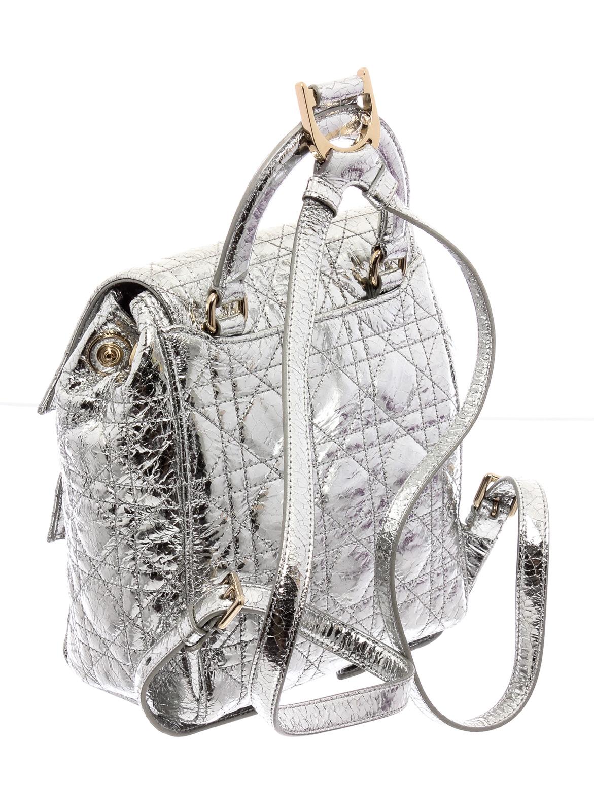Christian Dior Silver Cannage Leather Stardust Backpack In Good Condition In Irvine, CA