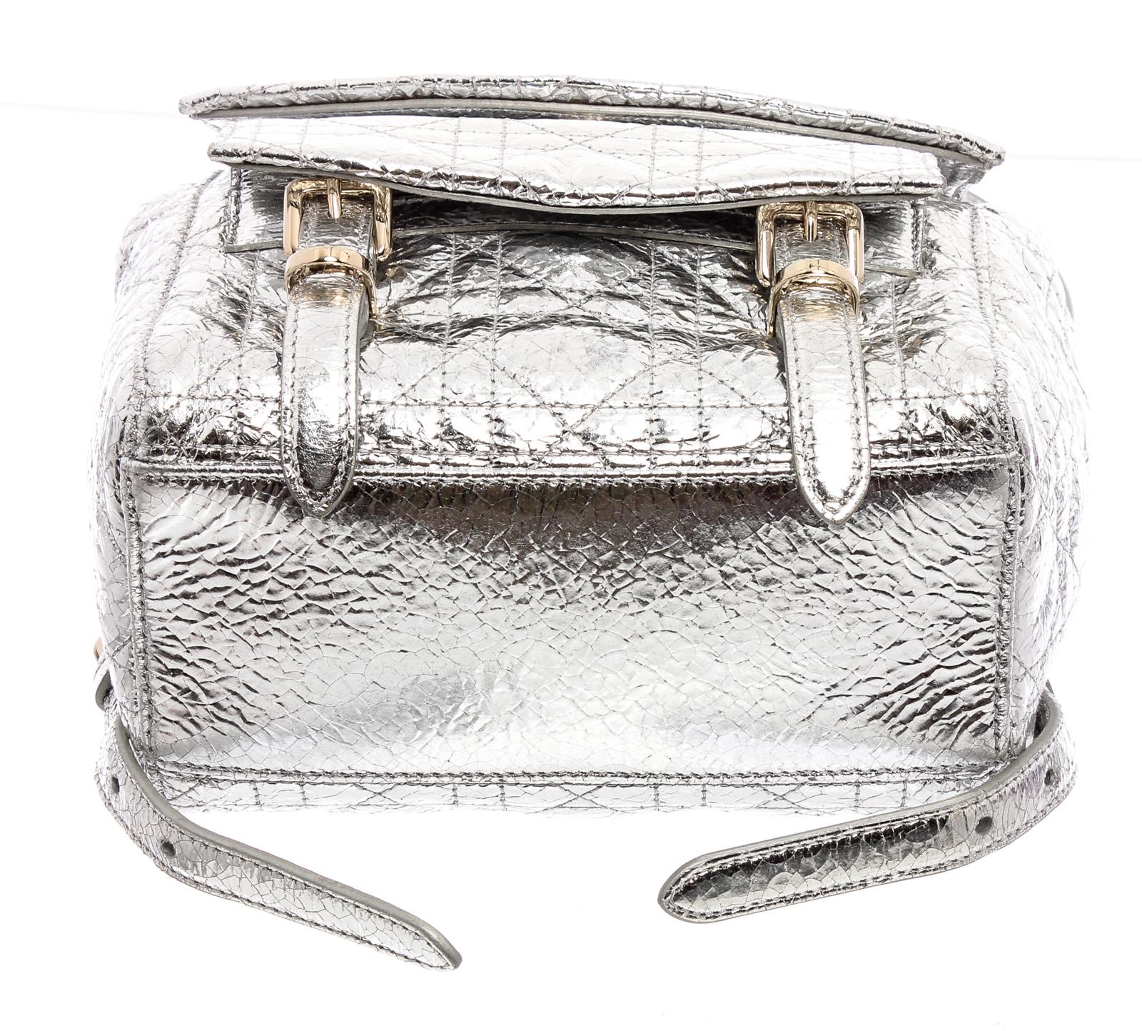 Women's Christian Dior Silver Cannage Leather Stardust Backpack