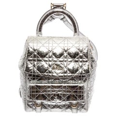 Christian Dior Silver Cannage Leather Stardust Backpack