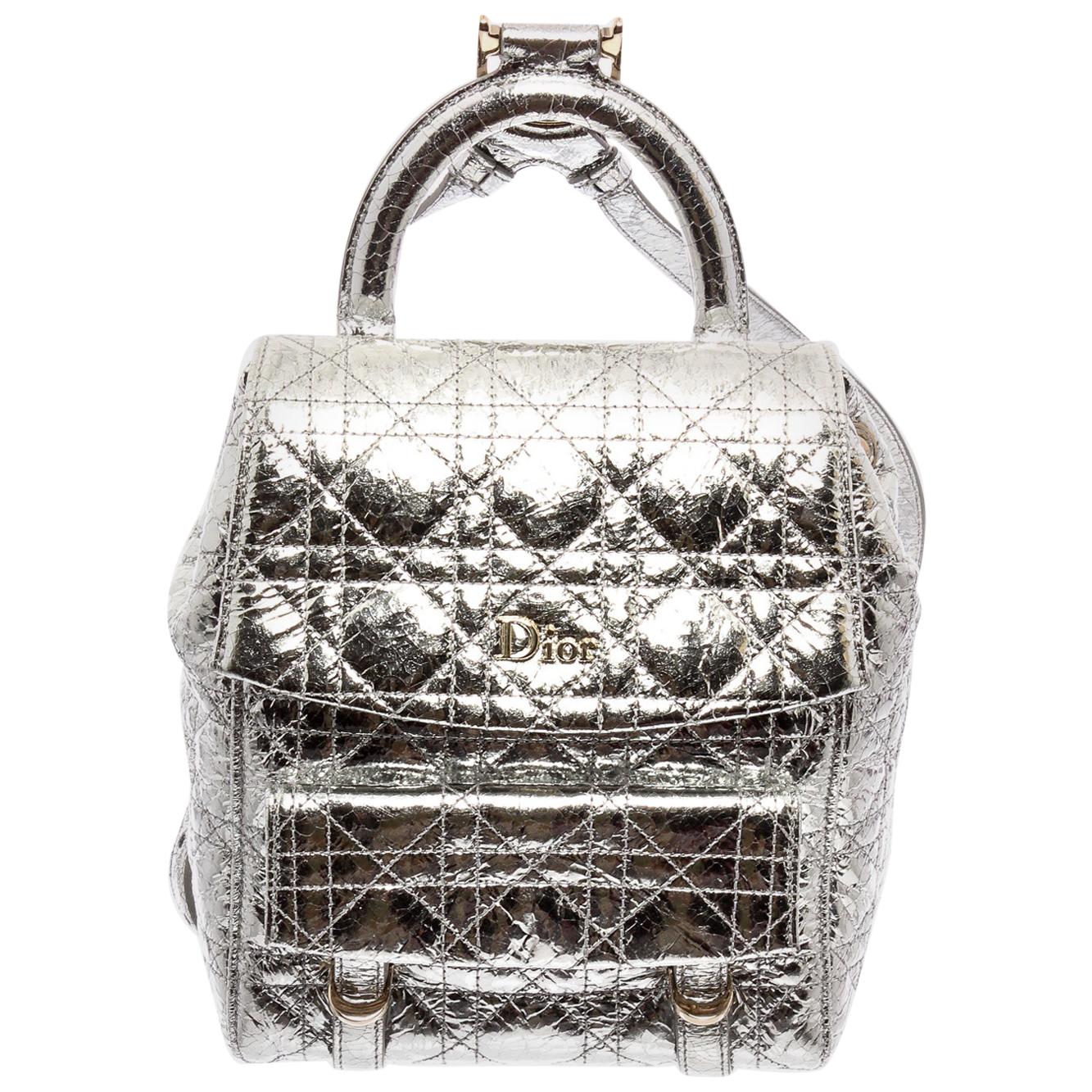 Christian Dior Silver Cannage Leather Stardust Backpack
