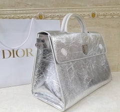 Christian Dior Silver Crinkle Leather Large Diorever Bag