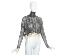 Christian Dior silver crochet knit sweater with cream lace, fw 1998