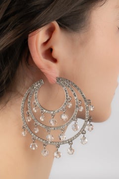 Christian Dior Silver Earrings with Rhinestones and Transparent Pearls