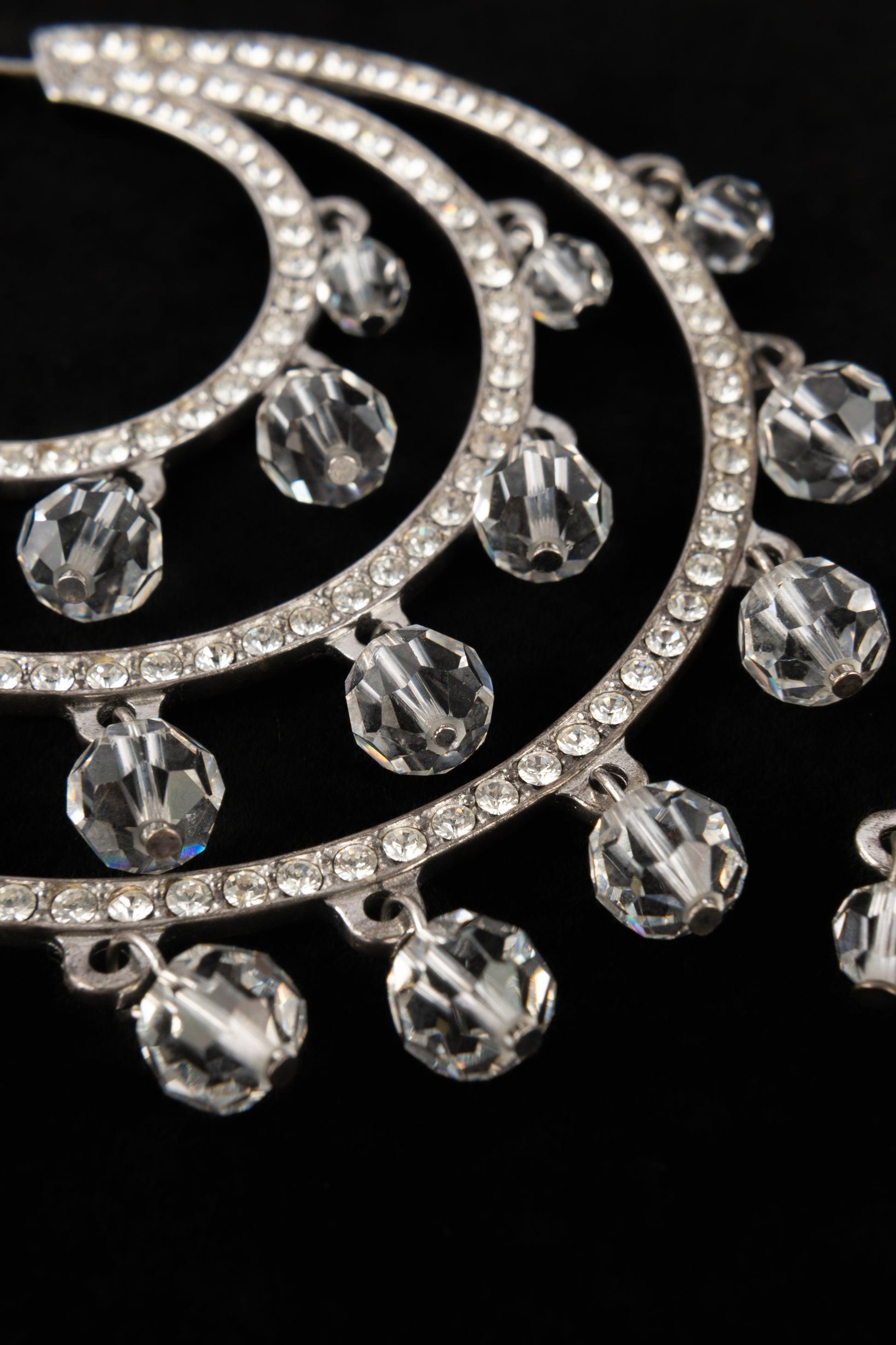 Christian Dior Silver Earrings with Rhinestones and Transparent Pearls For Sale 2