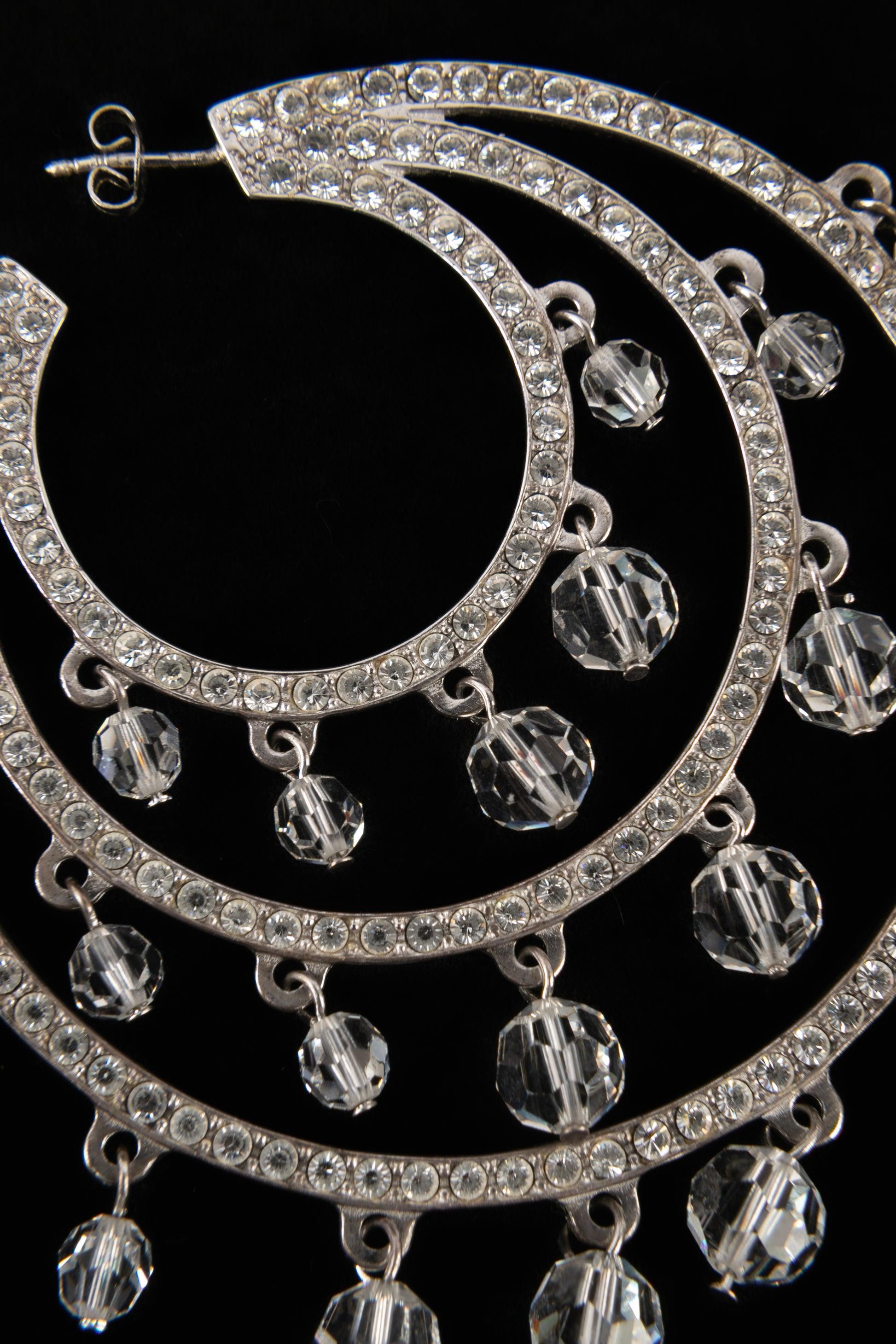 Christian Dior Silver Earrings with Rhinestones and Transparent Pearls For Sale 3
