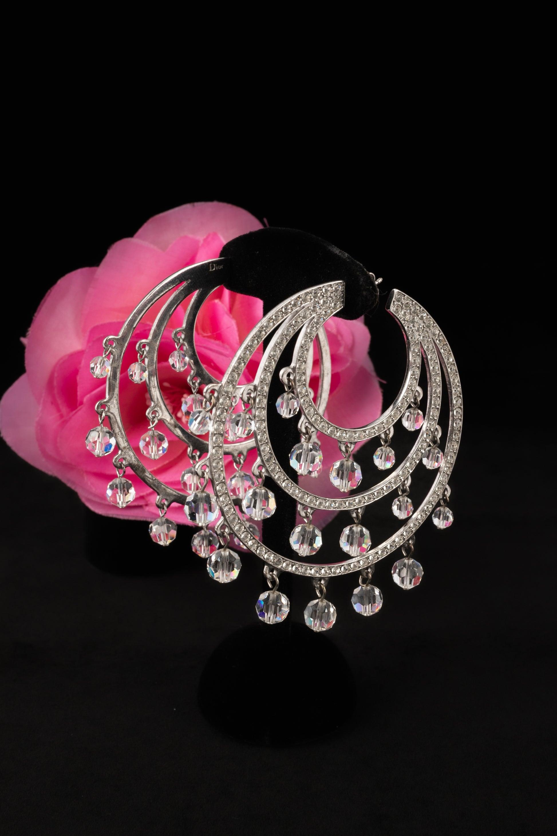 Christian Dior Silver Earrings with Rhinestones and Transparent Pearls For Sale 5