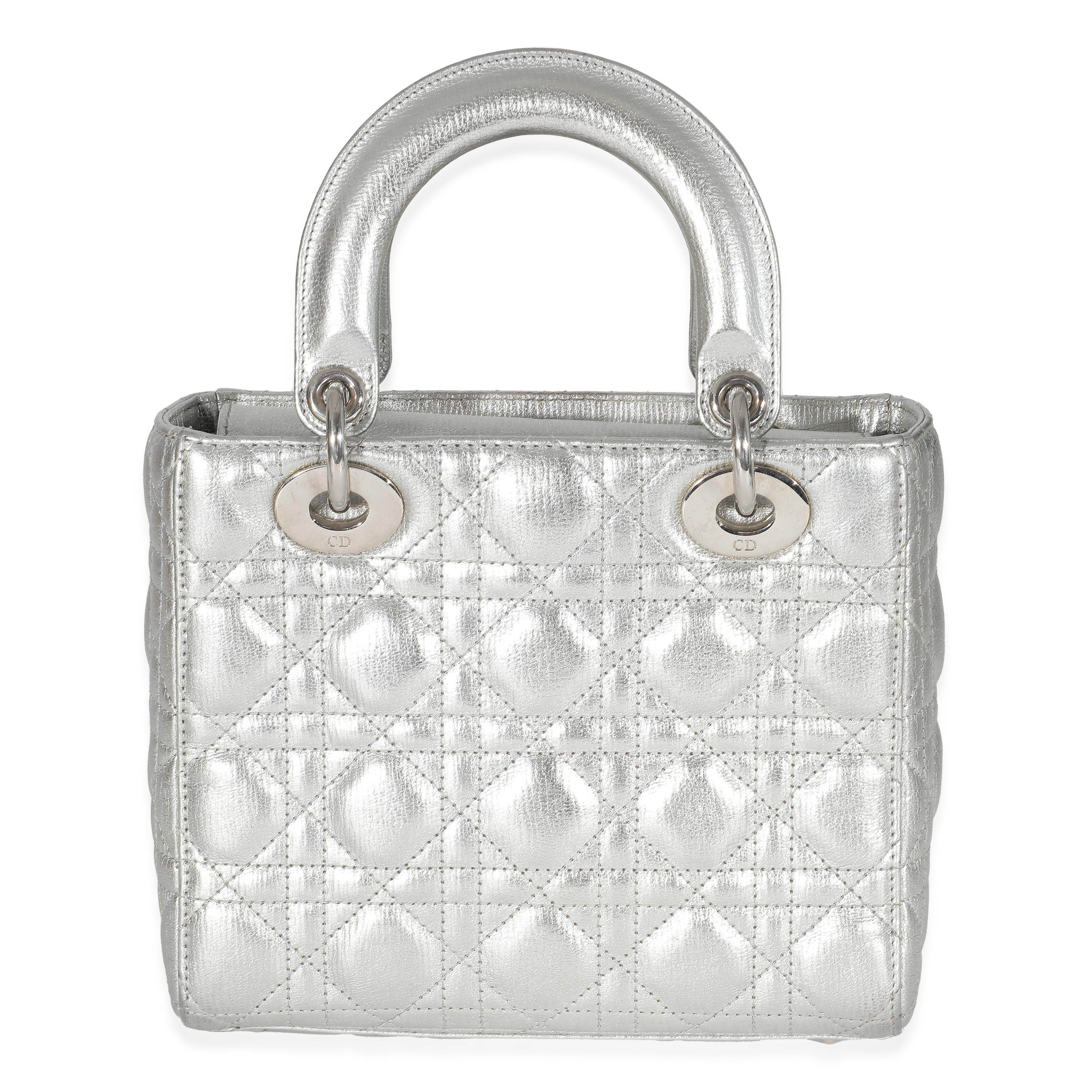 Christian Dior Silver Grained Calfskin Cannage Small Lucky Badges My Lady Dior en vente 1