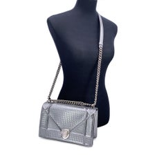 Christian Dior Silver Leather Diorama Medium Shoulder Bag