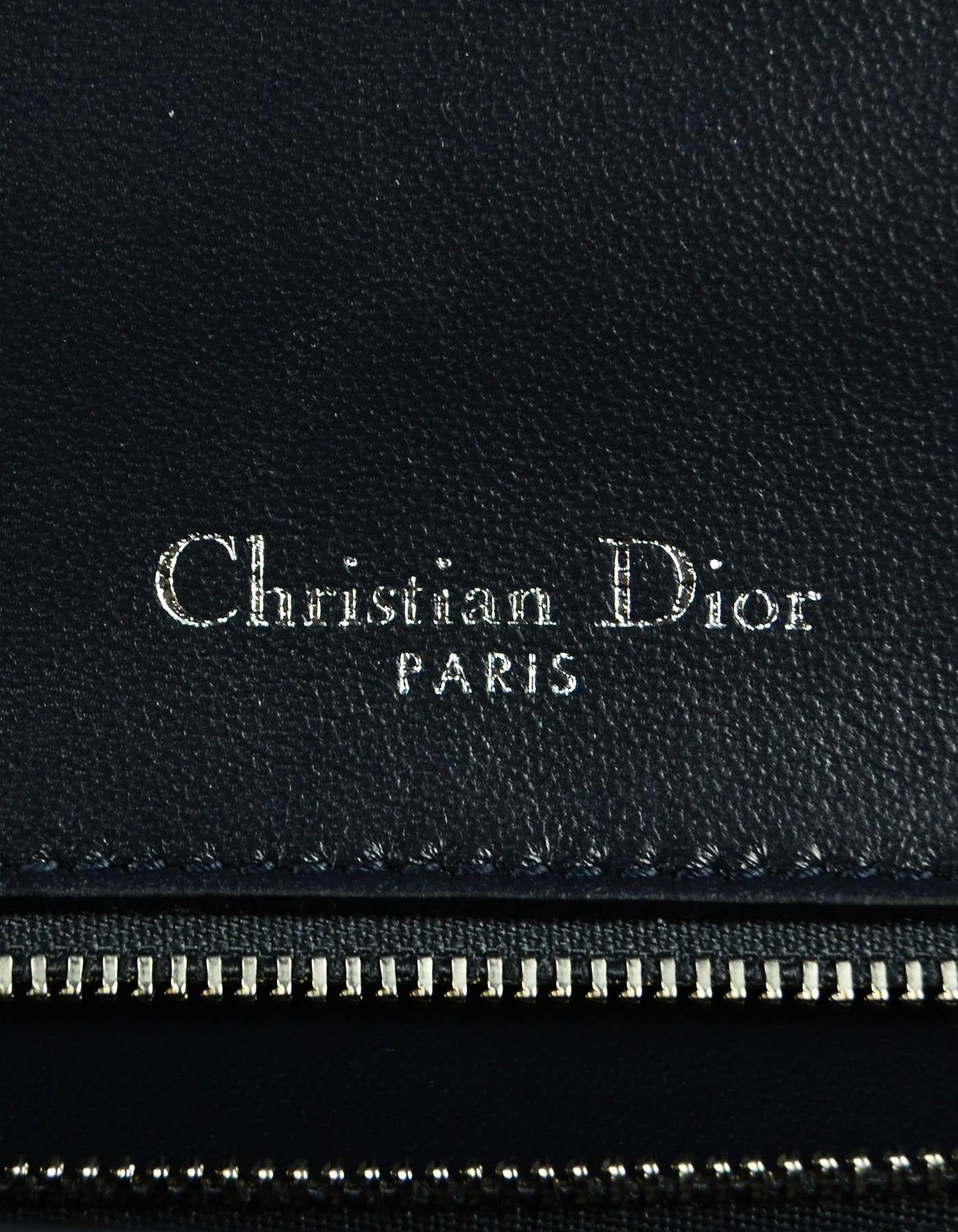 Women's Christian Dior Silver Leather Metallic Micro-Cannage Medium Diorama Flap Bag