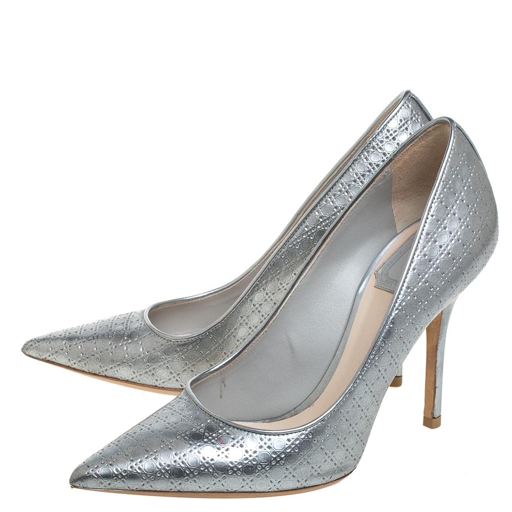 Christian Dior Silver Leather Slip On Pumps Size 35 1