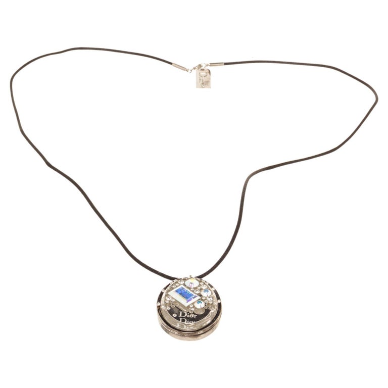 Christian Dior Silver Logo Gem Necklace with silvertone hardware. at
